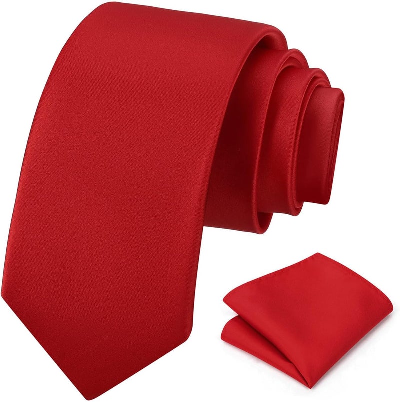 pensee Men's Tie Set Solid Pure Color 3.15" (8CM) Classic Formal Plain Necktie and Pocket Square Set For Men - Image 1